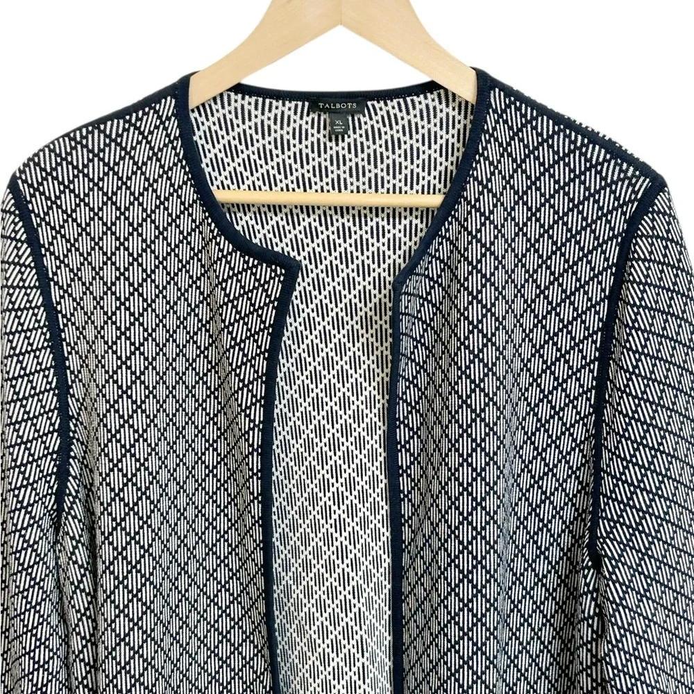 Talbots long-line open-front cardigan sweater navy white Size X-large XL - Picture 4 of 10